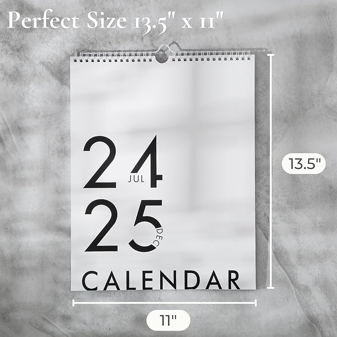 Modern Vertical Wall Calendar 2024-2025 - 18 Month Calendar July 2024 - December 2025, 11x13.5 Inches Sleek Black & White Design with Spiral Twin-Wire Binding