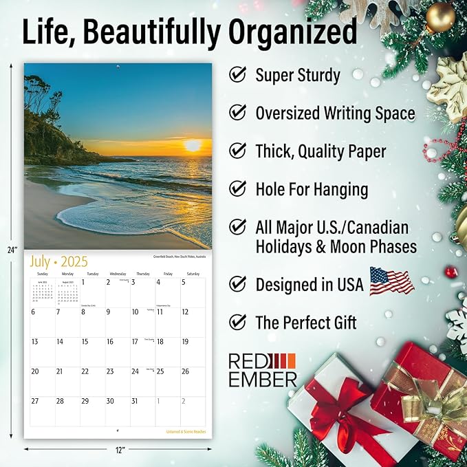 RED EMBER Select - Untamed & Scenic Beaches 2025 Wall Calendar 12 Month | 12" x 24" Open | Thick & Sturdy Paper | Giftable | Calendar 2025