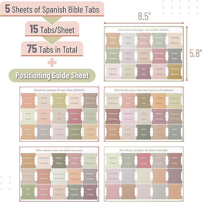 Mr. Pen- Spanish Bible Tabs, 75 Tabs, Boho Theme, Laminated Bible Tabs for Women and Men, Bible Tabs in Spanish, Bible Tabs Spanish, Bible Tabs for Study Bible, Bible Index Tabs, Mr Pen Bible Tabs