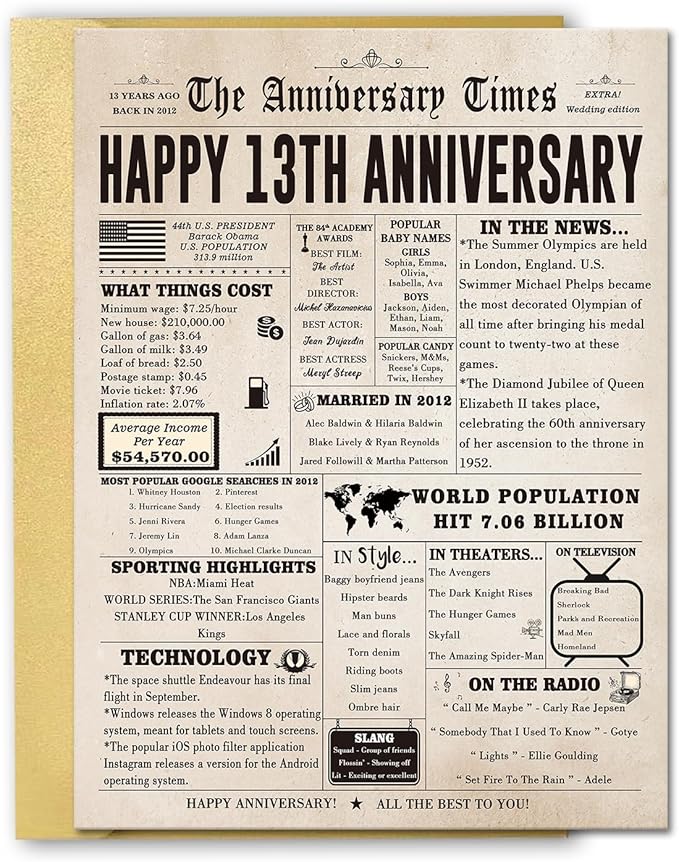 Jumbo 13th Anniversary Card for Him Her, Romantic 13 Years Anniversary Card Gift for Husband Wife, Retro Lace Wedding Gifts