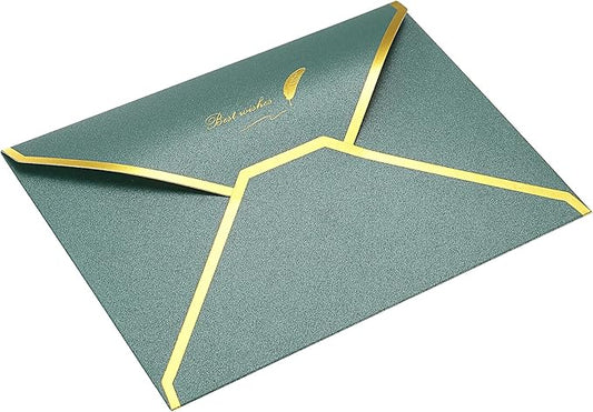 PATIKIL V Flap Envelopes, 10 Pack 7 x 5'' Luxury Style Gold Border Greeting Card Envelope for Invitations Weddings, Green