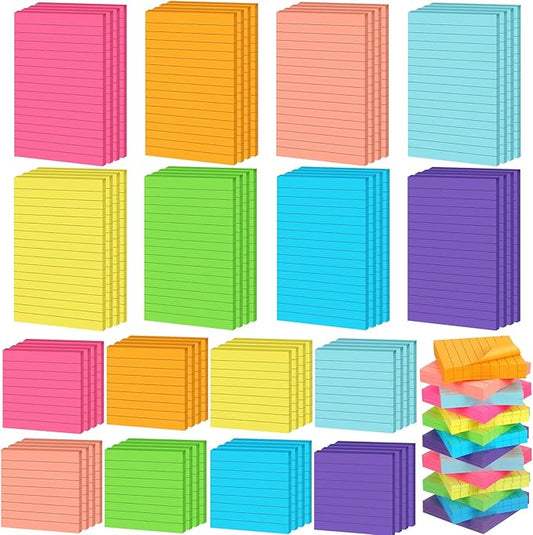 Yexiya 64 Pcs Lined Sticky Notes Self Stick Notes with Lines Bright Assorted Colors Sticky Notes for Home Office Products Post Memos, 1920 Sheets(4 x 6 Inch, 3 x 3 Inch,Vivid Color)