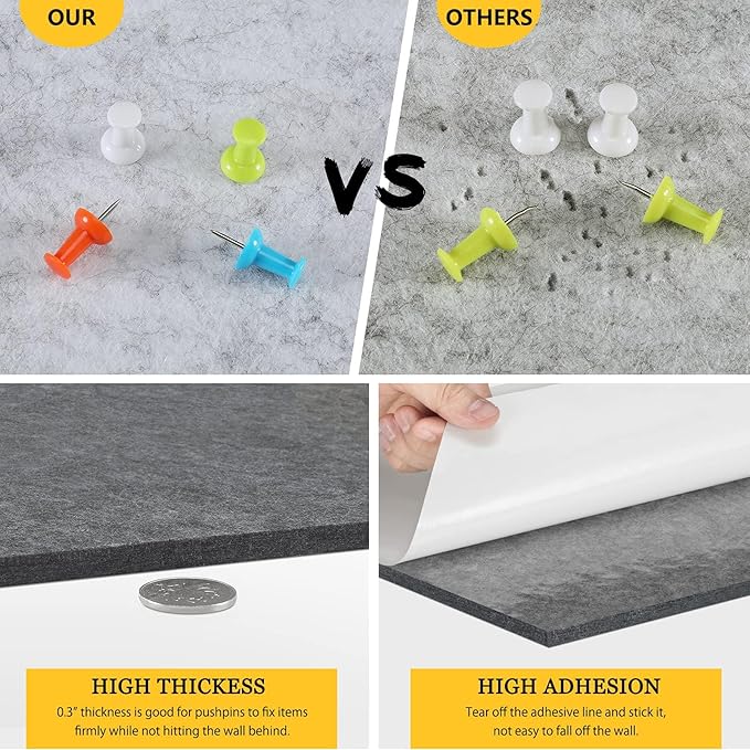 12" Large Bulletin Board with 30 Push Pins, Pack of 8 Hexagon Felt Pin Board Notice Boards for Home Office Kitchen, Felt Wall Tiles for Photos Memos (White Yellow)