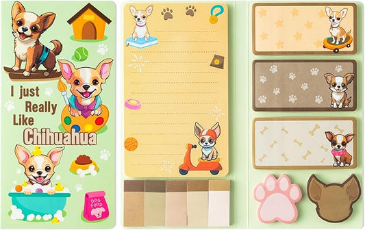 B1ykin Sticky Notes Set - Cartoon Theme Cute Self-Stick Notes Pad Teacher Appreciation Gifts， Self-Adhesive Writing Memo Pages Sticky to Do Notepad for Kids Employee School Office (Chihuahua)