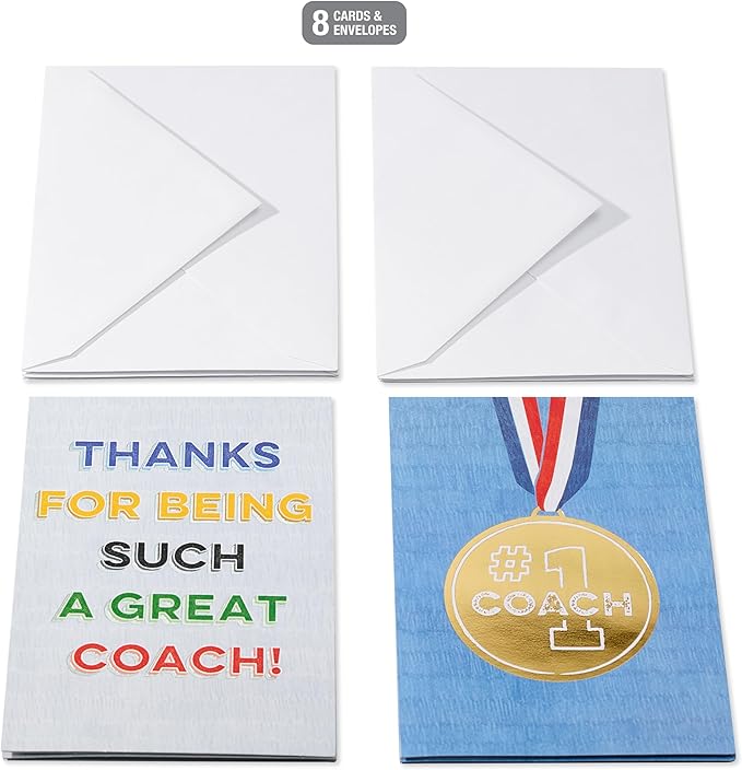 American Greetings Thank You Cards with Envelopes For Coach, Number 1 Coach Medal (8-Count)