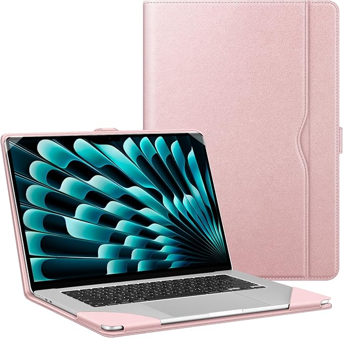 Fintie Sleeve Case for MacBook Air 15 Inch A3114 A2941 (2023 2024 Release), Premium PU Leather Folio Book Cover for MacBook Air 15.3" M2 M3 Chip with Liquid Retina Display and Touch ID, Rose Gold