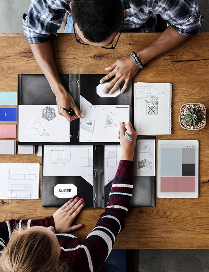 SUNEE 2 Pocket Folders with Prongs (3 Pack, Black) Plastic Folders with Pockets and Prongs Fit Letter Size, Poly Folders with Pockets for School Office Home Business