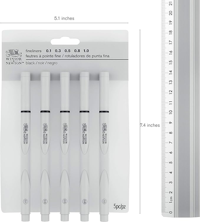 Winsor & Newton Fineliner Fine Point Pen Set, 0.3 mm Tip, Set of 5, Black
