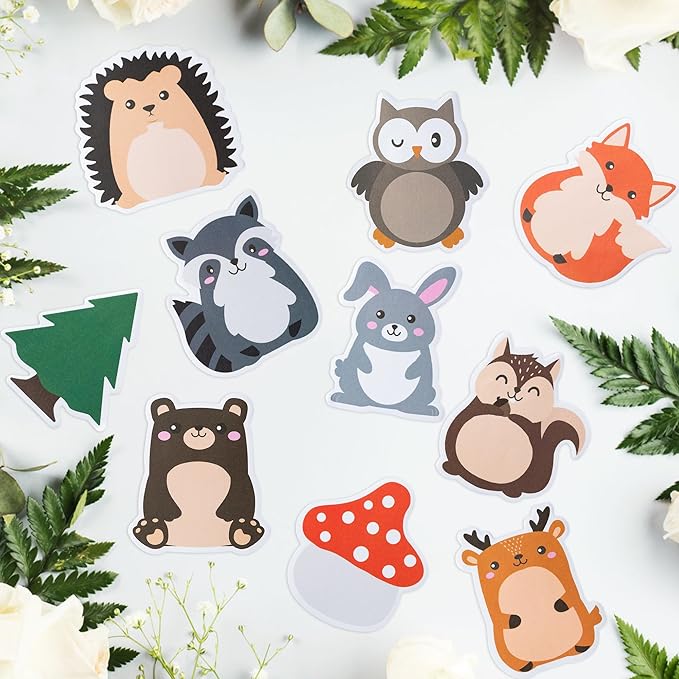 30 Pack Woodland Animals Sticky Notes, Total 600 Sheets, Cartoon Owl Squirrel Rabbit Shaped Self Sticky Memo Pads for Office School Student Kids Class Birthday Party Favors Goodies Bag Fillers