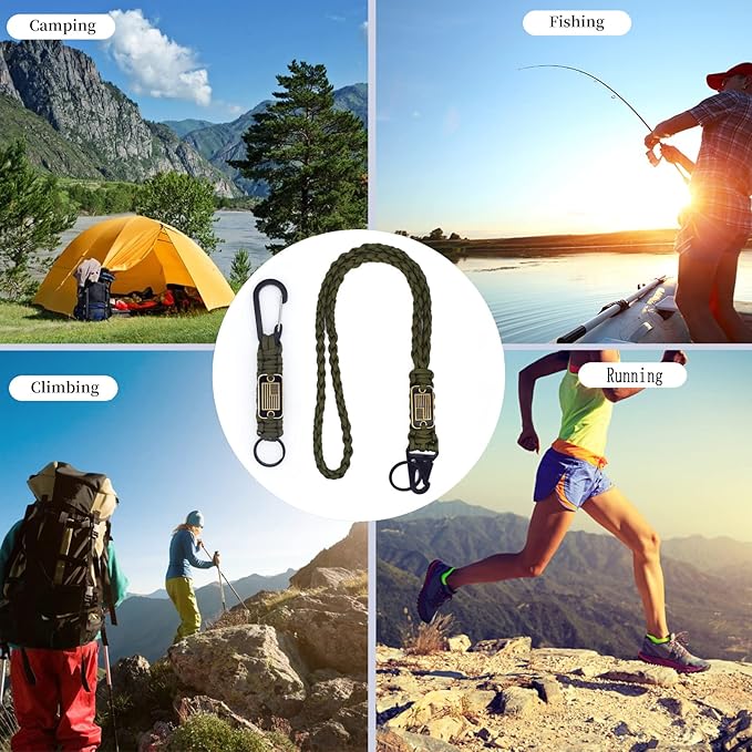 2 Pcs Heavy Duty Braided Paracord Lanyard Keychain with USA Flag, Parachute Rope Necklace Keychains, Braided Strong Lanyard for Outdoor Activities, Camera, Keys, Whistle, Traveling