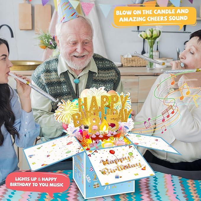 Tnvee 85TH Birthday Cards with Lights Music, 3D Pop Up Singing Happy Birthday Greeting Cards Gifts Ideal for 85 Year Old Mom Father Grandma Grandpa