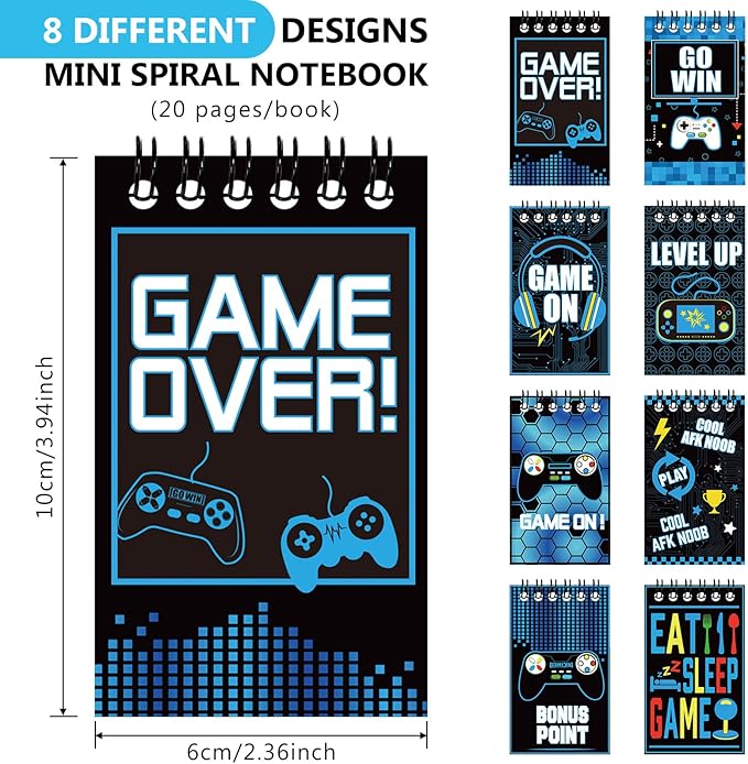 Containlol 24 Pcs Gaming Mini Notepads, Video Game Birthday Party Favors Supplies Gaming Party Notebooks Gamer Prize Gifts Teacher Classroom Supplies Mini Notepad Pack for Girl Boy Video Game Birthday