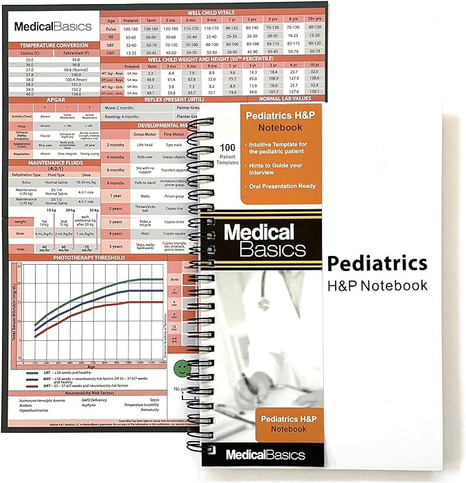 Pediatrics H&P Notebook Medical History and Physical notebook, 100 medical templates with perforations