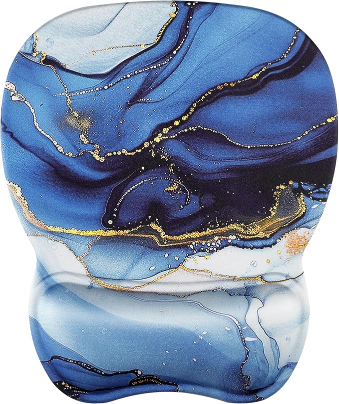 MROCO Ergonomic Mouse Pad with Gel Wrist Rest, Comfortable Mousepad with Smooth Wrist Support Surface and Non-Slip PU Base for Pain Relief, Computer, Laptop, Office & Home, 9.4 x 8.1 in, Blue Marble