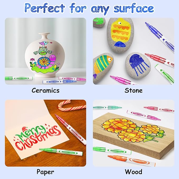 Glitter Markers Pen 12 Colors Glitter Metallic Shimmer Marker for Kids Adults DIY Crafts Greeting Birthday Cards Making Scrapbooking Doodle Poster Album Art Supplies, Teen Girl Trendy Stuff