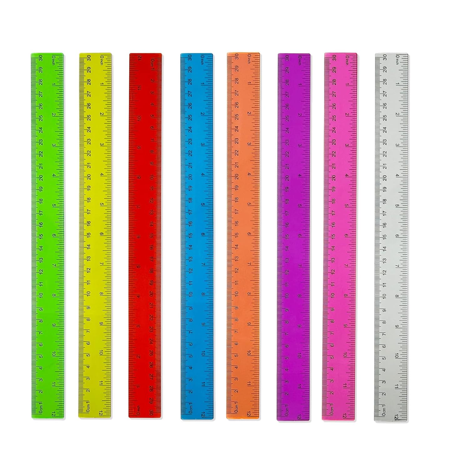Transparent Plastic Rulers for Students, 12 Inch with Centimeters and Millimeters Scale, Assorted Colors, 8 Pack