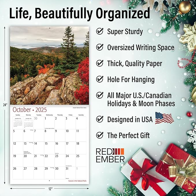 RED EMBER Seasons in the National Parks 2025 Wall Calendar 12 Month | 12" x 24" Open | Thick & Sturdy Paper | Giftable | Calendar 2025