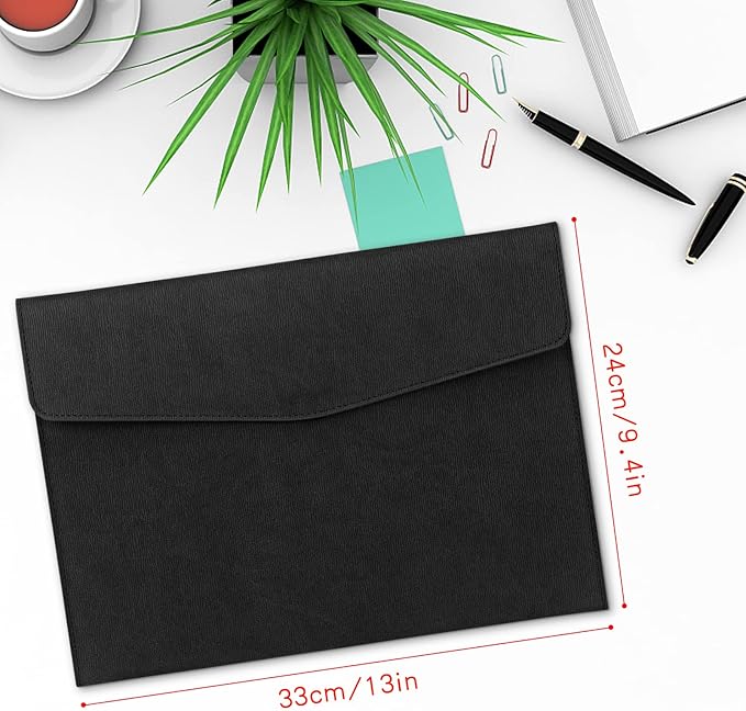 Toplive Document File Folder, Waterproof Thin PU Leather A4 Envelope Folder File Document Organizer Storage Case, Filing Envelope Folder with Magnetic Closure, Black