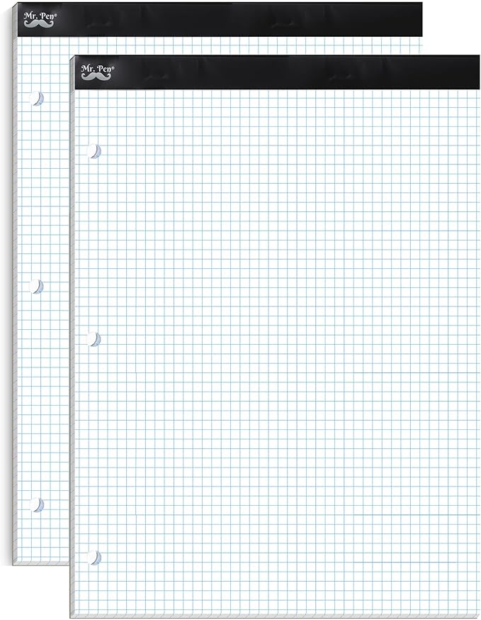 Mr. Pen- Graph Paper, 2 Pack of 55 Sheets, 8.5"x11", 5x5 (5 Squares Per Inch), 3-Hole Punched, Graphing Paper, Grid Paper Pad, Math Graph Paper Pad, Drafting Paper, Computation Pads, Math Paper
