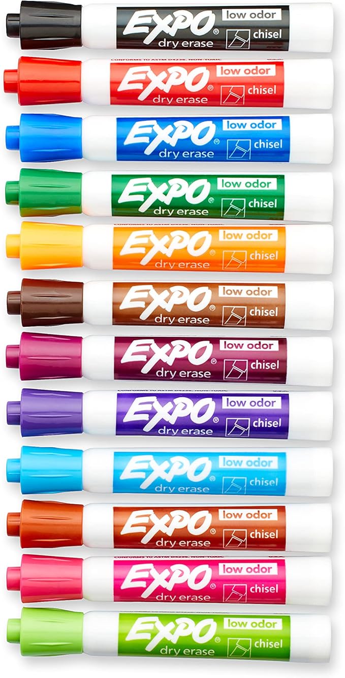 EXPO Low Odor Dry Erase Markers, Chisel Tip, Assorted Colors, 16 Count