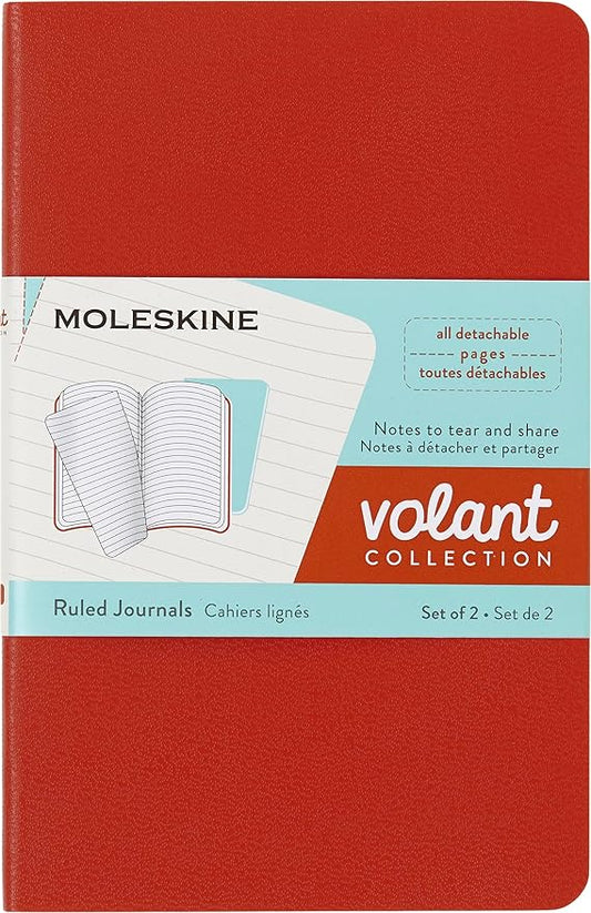 Moleskine Volant Journal, Soft Cover, Pocket (3.5" x 5.5") Ruled/Lined, Coral Orange/Aqua Blue, 80 Pages (Set of 2)