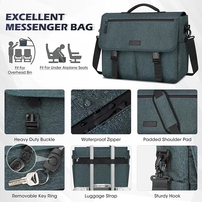 NEWHEY Messenger Bag Laptop Briefcases for Men 15.6 Inch Laptop Bag Water-resistant Computer Bag Lightweight Shoulder Handbag Satchel Bags for Work Business Travel College,Blue