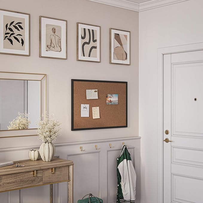 U Brands Cork Bulletin Board, 24'' x 36'', Black Wood Frame