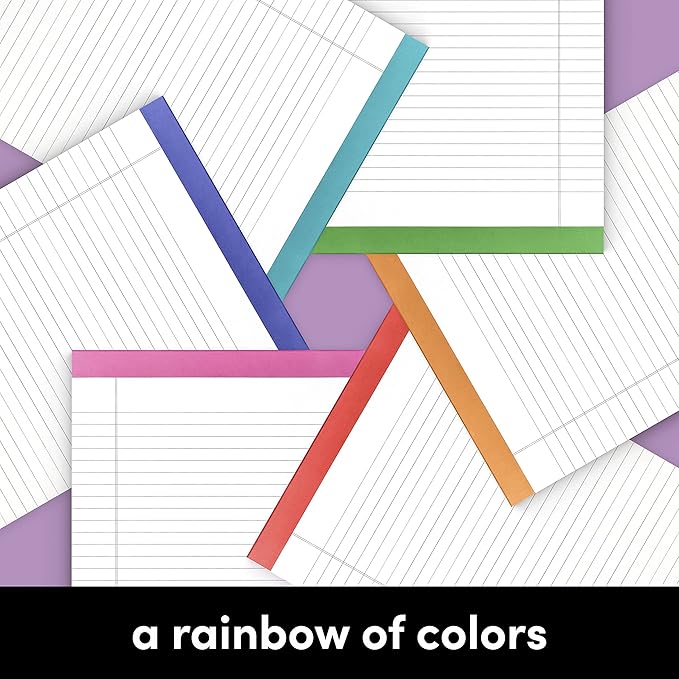 PAPERAGE Lined Legal Pads, (Rainbow), 6 Pack, 50 Sheets Each, Wide/Legal Ruled, Note Pads, Paper, 8.5 inches x 11 inches