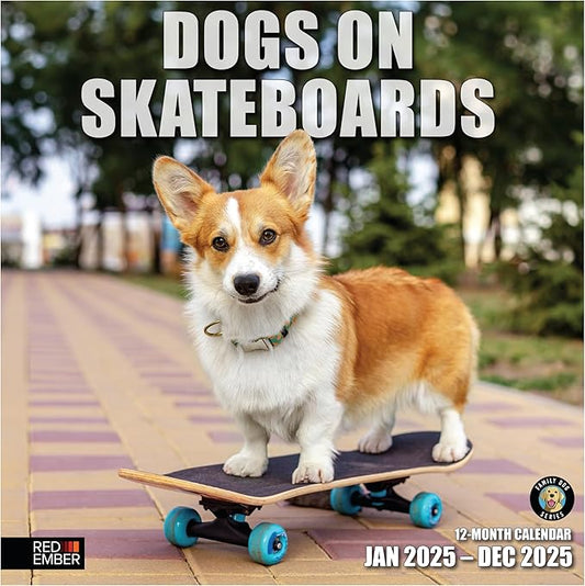 RED EMBER Dogs on Skateboards 2025 Wall Calendar 12 Month | 12" x 24" Open | Thick & Sturdy Paper | Giftable | Calendar 2025
