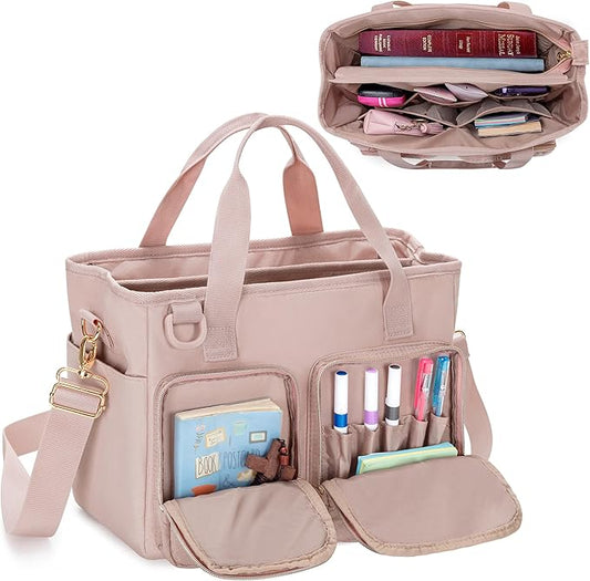 Teamoy Bible Tote Bag for Women, Bible Cover Carrying Case Church Bag with Water Bottle Pocket and Shoulder Strap, Pink Quilted