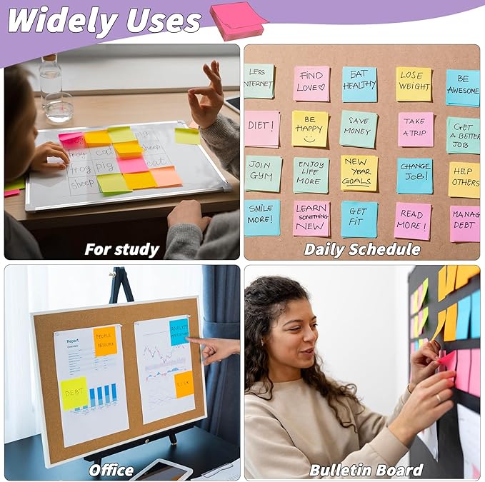 60 PCS Sticky Notes Bulk 3x3 Inch Colorful Sticky Notes 75 Sheets/Pad 12 Colors, Adhesive Sticking Self-Stick Multicolor Memo Note Pads for Teacher Student School Office Meeting Blank Desk Pads