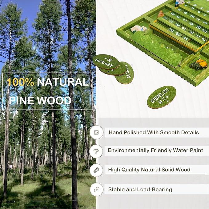 Wall Calendar 2025, Hanging Calendar Wooden Block Calendar for Wall Decoration Monthly Reusable Yearly Calendar for Home Office