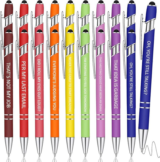Eersida 20 Pcs Snarky Office Pens Funny Insulting Pens Arcastic Negative Quotes Ballpoint Macaron Touch Stylus for Office, Black Ink