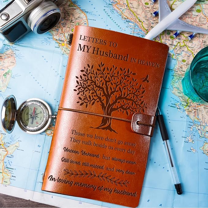 Memorial Gifts for Loss of Husband, Refillable Travel Photo Diary Journal Bereavement Gift, Letters to My Husband in Heaven Those We Love Don't Go Away Sympathy Gifts for Loss of Husband