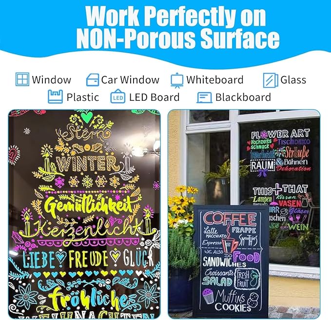 Window Chalk Markers for Cars Glass Washable, 8 Colors Jumbo Liquid Chalk Marker Pens with 15mm 3 in 1 Nib Wide Tip, Chalkboard Markers Car Window Paint Markers Pen for Auto, Mirror, Poster, Business