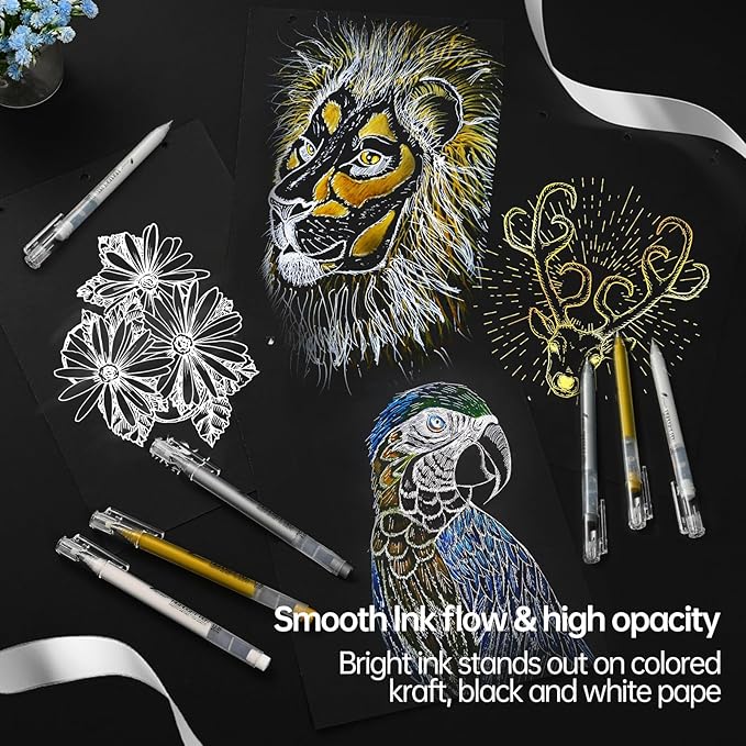 Silver Pens, 3Pack,0.8mm Extra Fine Point, Silver Gel Pens for Artists, Silver Gel Pen, Silver Ink Pen, Silver Pens for Black Paper, Silver Drawing Pens,Silver Pen for Artists Drawing