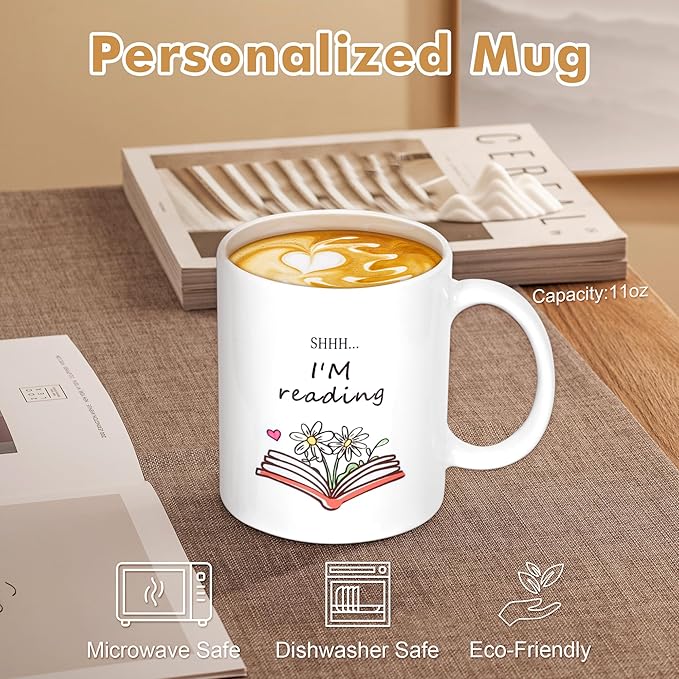 Bookish Book Lovers Gifts Readers - 7pcs Reading Accessories w/Bookmark, Cozy Socks, Cute Tote Bag, Coffee Mug, Hanging Decor and Cards, Booklovers Gift Idea for Women Bookworm Teacher Librarian