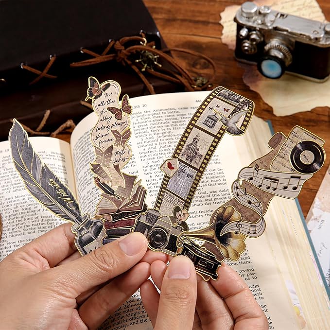 4pcs Vintage Bookmarks for Reading Women & Men, Unique Pretty Cute Metal Book Marks Kit Gifts for Book Lovers, Readers, Writers, Teens, Kids, Fantacy Cool Retro Page Markers Accessories for Bibles