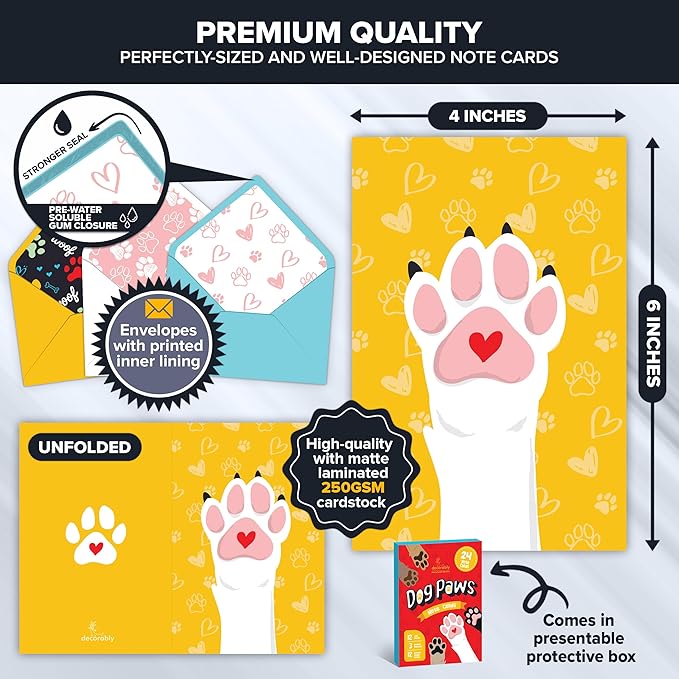 Decorably 24 Pack 4x6in Blank Dog Cards with Envelopes and Stickers, 12 Adorable Designs Dog Note Cards with Envelopes, Blank Inside - Kid's Party, Birthday