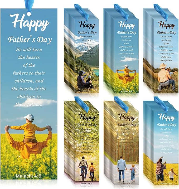 60 Pcs Religious Father's Day Bookmark Malachi 4: 6 Bookmarks VBS Exchange Gifts for Kids Adult Church School Classroom Prizes Party Favors