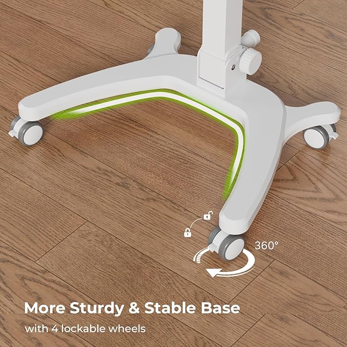 Foldable Mobile Standing Desk, 27"×21" Portable Rolling Laptop Desk with 90° Tiltable Board, Height Adjustable Mobile Desk Workstation with Wheels, Folding Desk for Home Office, White