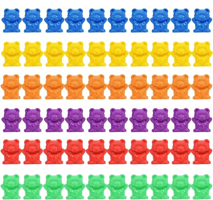 Timoo Colored Counting Bears, 60 PCS Color Sorting Bears (Green & Purple & Blue & Orange & Red & Yellow)