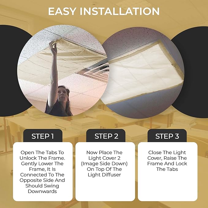 Fluorescent Light Covers for Ceiling Lights - Flicker & Glare Reducing Filters for Ceiling Lights - Overhead Light Covers - Light Covers for Classroom and Office - 48" x 24", Off-White (4 Pack)