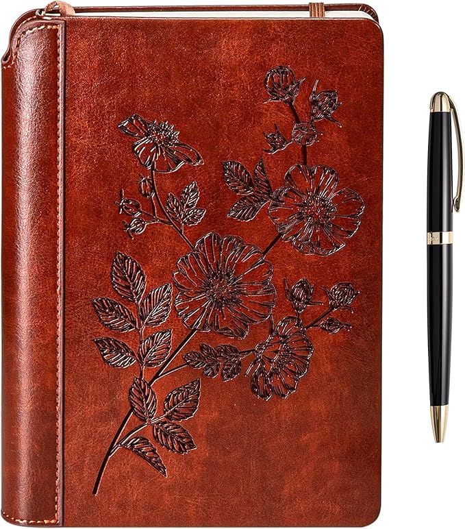 SETTINI® Lined Journal - Flower Journal for Writing Gift Set - Hardcover Vegan Leather, Includes Luxury Pen in a Unique Pen Holder, 192 Pages, 6 x 8.5 inches, Birthday Gifts for Women