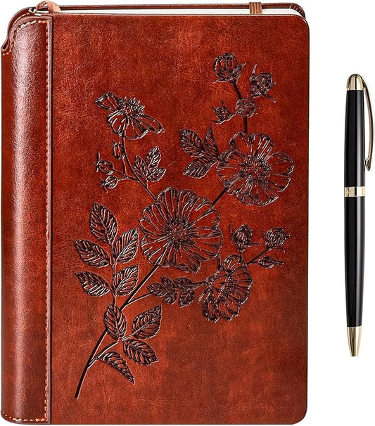 SETTINI® Lined Journal - Flower Journal for Writing Gift Set - Hardcover Vegan Leather, Includes Luxury Pen in a Unique Pen Holder, 192 Pages, 6 x 8.5 inches, Birthday Gifts for Women