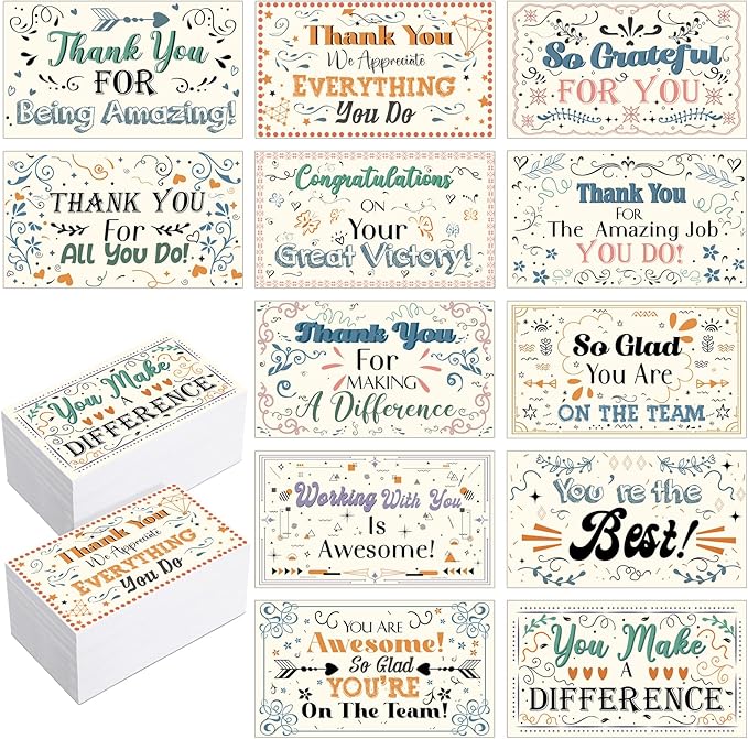 Yeaqee 240 Pcs Employee Appreciation Kudos Cards Funny Blank Back Motivational Card Encouragement Thank You Note Recognition Card for Teacher College Affirmation Gift(Drawing)