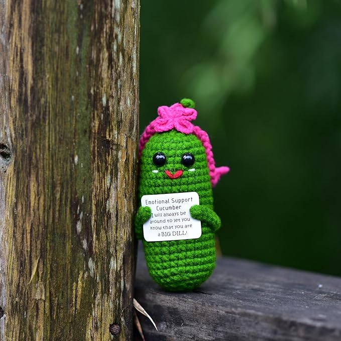 Funny Crochet Pickles 1 Pcs with Affirmations Cards for Inspirational Novelty Good Luck Gift and Party Decorations (KK-CKD04- REDCUM)