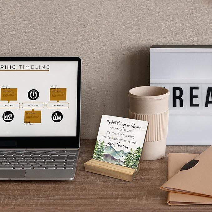 Mtrgdn Mountain Decor,Inspirational Office Desk Decor, Rustic Mountain Positive Desk Decor Wooden Plaque Sign for Home Bedroom , Mountain Home Decor Gifts for Women Relatives Coworker,The Best Thing in Life