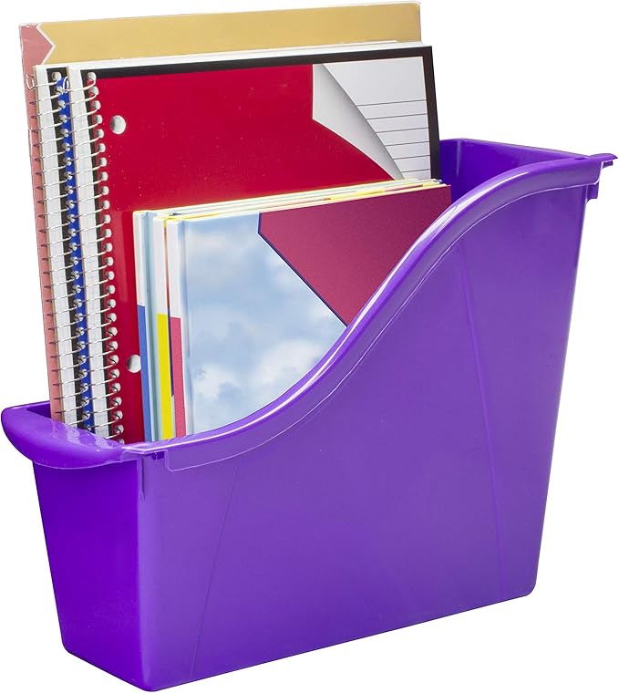 Storex Small Book Bin, Linking Storage Bins, Dry Erase Surface, 11.75" x 8.5" x 4.5", Violet, 6-Pack