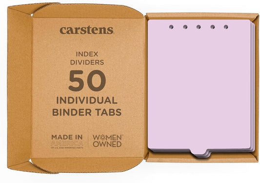 Carstens - Heavy Duty Plastic Ring Binder Dividers, Bottom Tab, 1/9 Cut, Tab 5 Position, US Letter, Lavender, Case of 50, (2619-14CS) - Ideal Medical Chart Dividers or Index Tabs for 3 Ring Binders